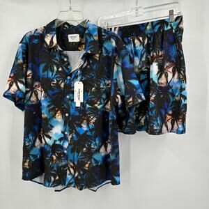 Tunevuse‎ Mens Hawaiian Shirt Shorts Set Size L Tropical Palm Tree Vacation
